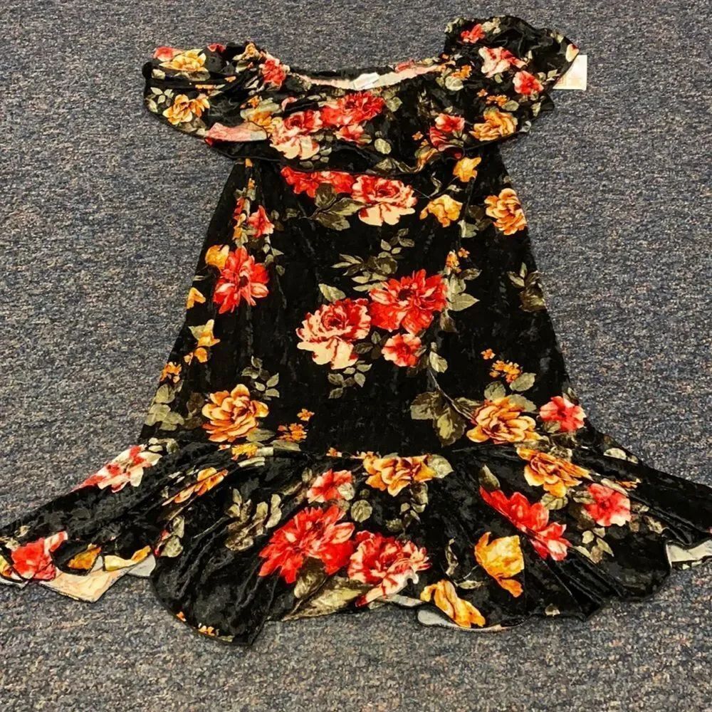 Lularoe Velour Floral Off Shoulder Dress sz. L NWT